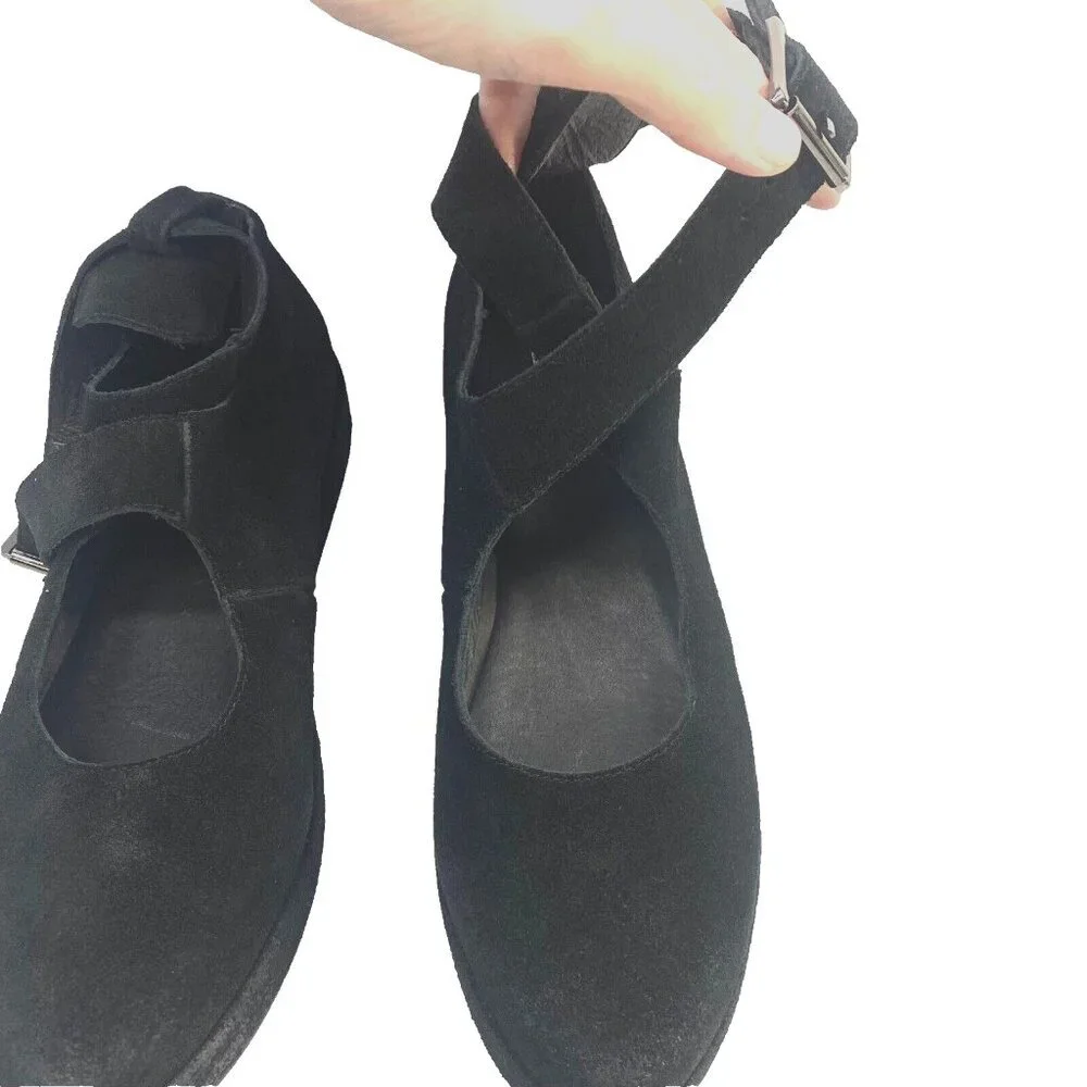 ANTELOPE Women Pia Suede Ankle Strap Platform Shoes‎ Sz 8.5 Black Mary Jane